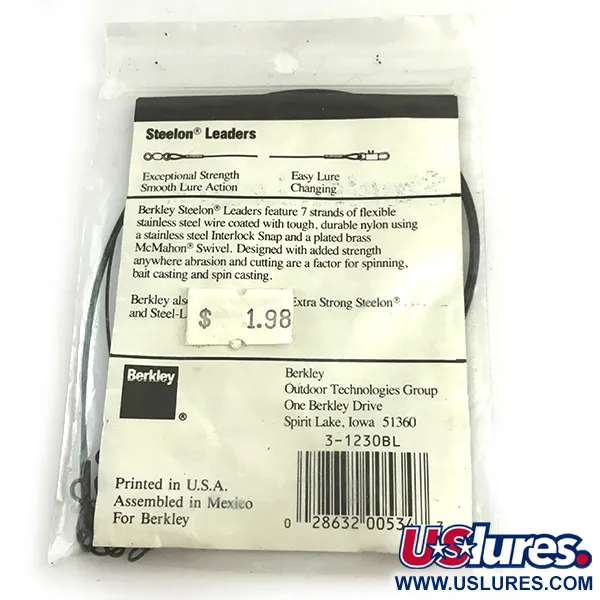 Поводок Berkley Steelon Leaders 3 шт, чорний, до рибалки #6198