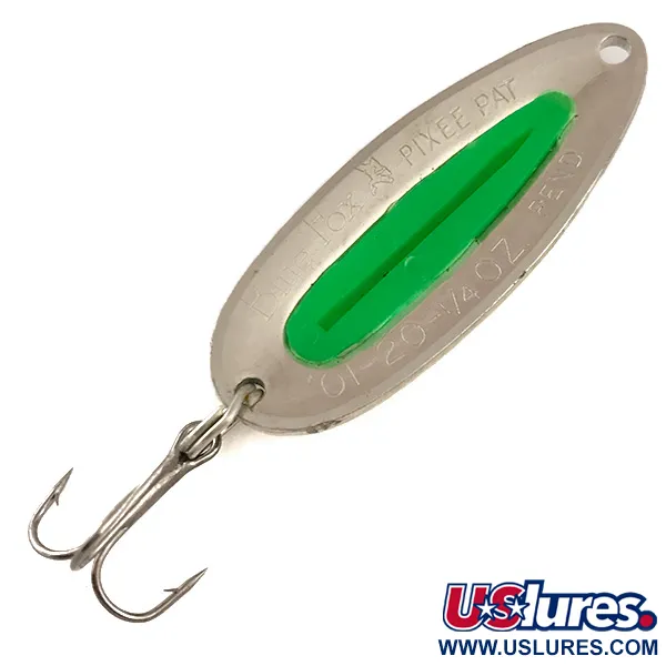  Blue Fox Pixee UV (світиться в ультрафіолеті), карбований нікель/зелений, 7 г, блесна коливалка (колебалка) #6271