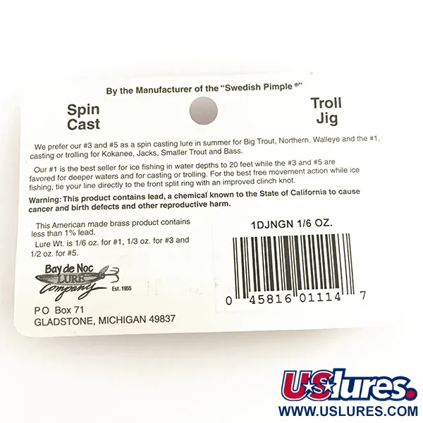 Bay de Noc Do-Jigger, нікель/зелений, 5 г, блесна коливалка (колебалка) #6422