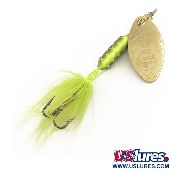 Yakima Bait Worden’s Original Rooster Tail UV (світиться в ультрафіолеті), золото/шартрез, 1,77 г, блешня оберталка (вертушка) #6452