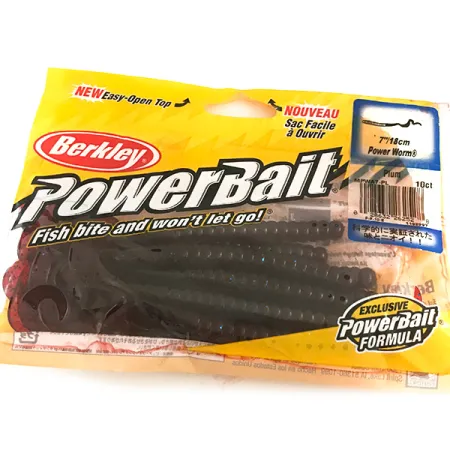 Berkley Power Worm, силікон, бордовий з синім гліттером, до рибалки #6487
