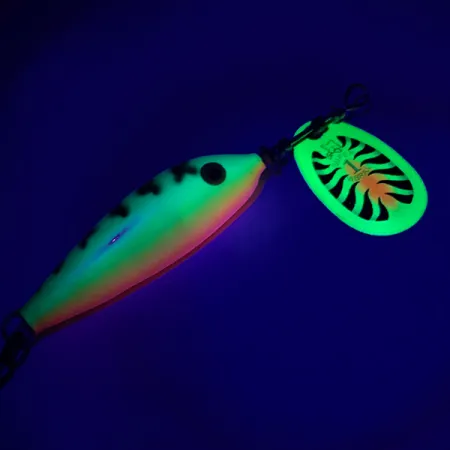 Blue Fox Vibrax Minnow Spin 1 UV (світиться в ультрафіолеті), Fire Tiger, 4 г, блешня оберталка (вертушка) #6601