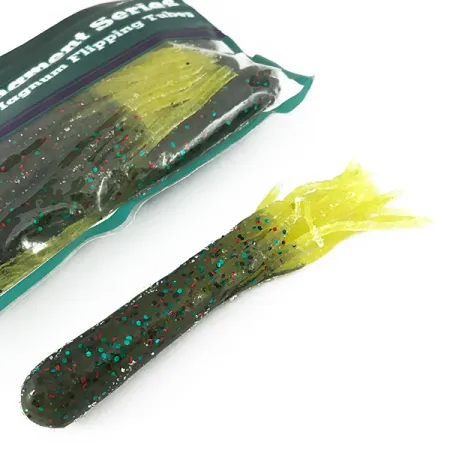 Bass Pro Shops Salty Magnum Flipping Tubes, силікон, 8 шт., Green Pumpkin Chartreuse Skirt, до рибалки #6833