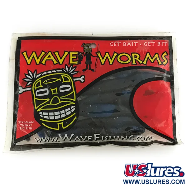  Wave Worms, силікон 6 шт.,  Black/Blue Glitter, , до рибалки #6959