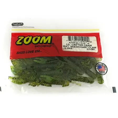 Zoom Lil Critter Craw, силікон 12 шт., Wat Seed/Chartreuse, до рибалки #7091