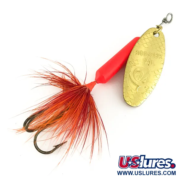 Yakima Bait Worden’s Original Rooster Tail UV (світиться в ультрафіолеті), золото/неоновий помаранчевий UV - світиться в ультрафіолеті, 7 г, блешня оберталка (вертушка) #7115