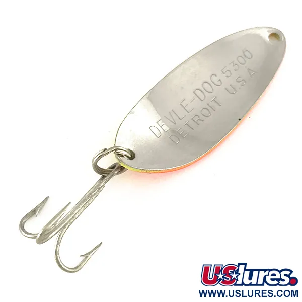 Eppinger Dardevle Devle-Dog 5300 UV (світиться в ультрафіолеті), жовтий/помаранчевий/нікель, 10 г, блесна коливалка (колебалка) #7453