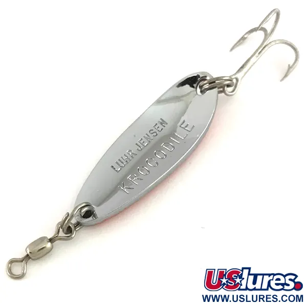 Luhr Jensen Krocodile UV (світиться в ультрафіолеті), карбований нікель/червоний, 9 г, блесна коливалка (колебалка) #7764