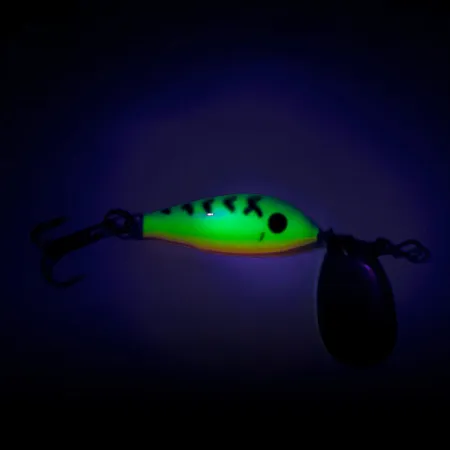Blue Fox Vibrax Minnow Spin 1 UV (світиться в ультрафіолеті), Fire Tiger, 4 г, блешня оберталка (вертушка) #8062