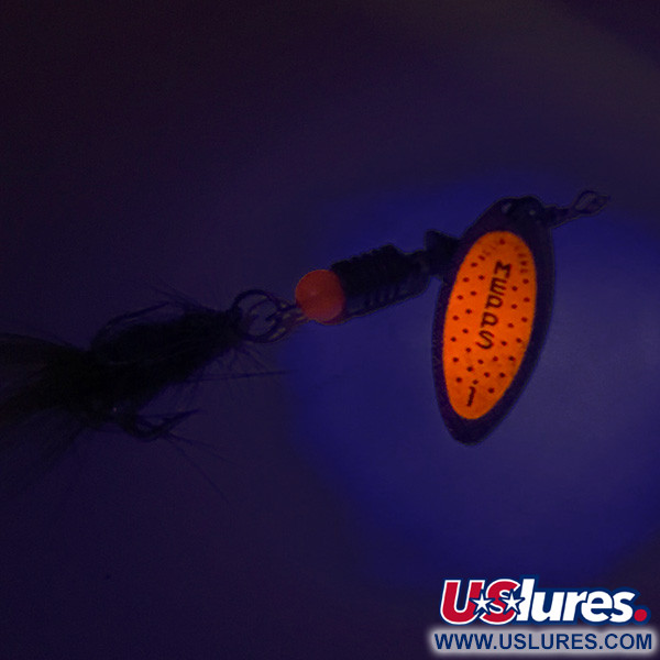  Mepps Aglia Long 1 Dressed UV (світиться в ультрафіолеті), срібло/помаранчевий, 4,5 г, блешня оберталка (вертушка) #8257