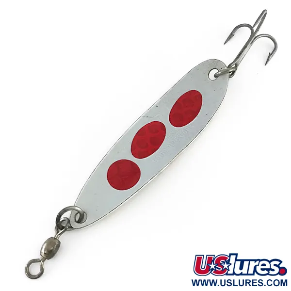 Luhr Jensen Krocodile DIE #5 (світиться в темряві), Pearl (колір перлів)/червоні наклейки з голограмою, 25 г, блесна коливалка (колебалка) #8266