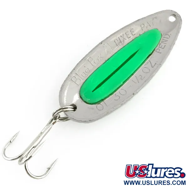 Blue Fox Pixee UV (світиться в ультрафіолеті), карбований нікель/зелений, 14 г, блесна коливалка (колебалка) #8876