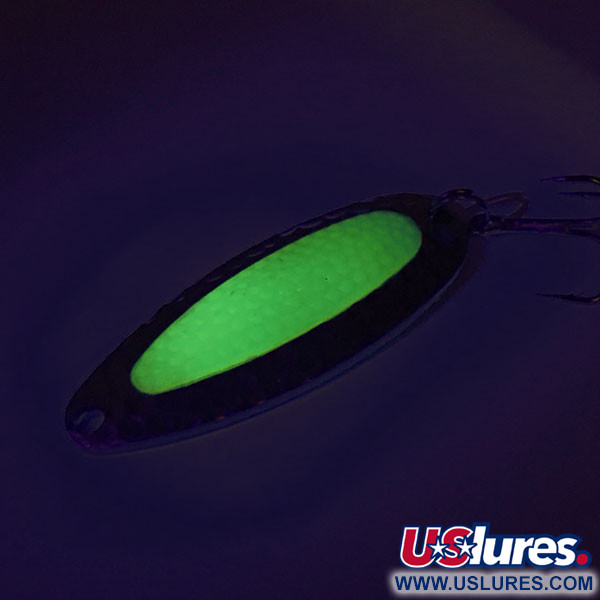  Nebco Pixee UV (світиться в ультрафіолеті), карбований нікель/зелений, 14 г, блесна коливалка (колебалка) #9050