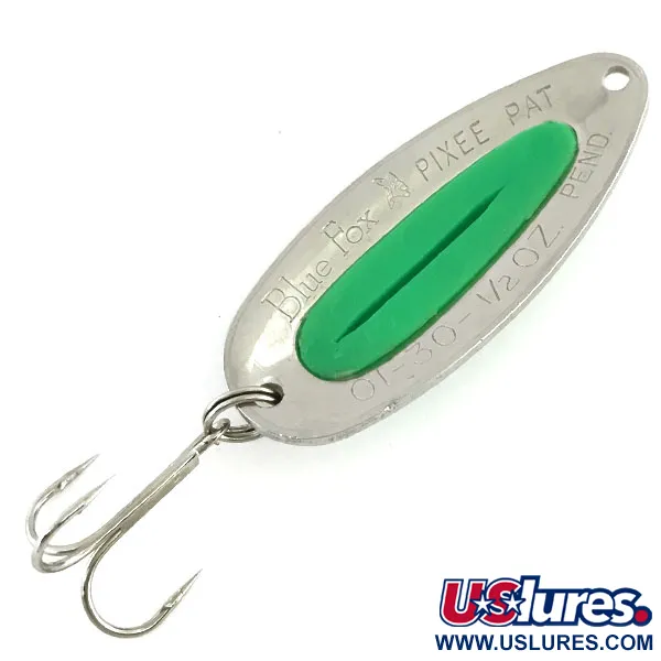 Blue Fox Pixee UV (світиться в ультрафіолеті), карбований нікель/зелений, 14 г, блесна коливалка (колебалка) #9412